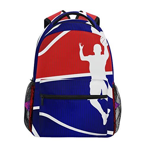 Mnsruu Mochila escolar de fondo azul de baloncesto para niños, niñas, niños, bolsa de viaje, mochila