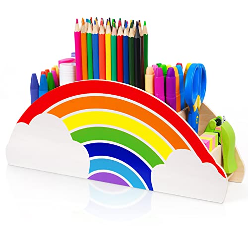 Gamenote portalápices de madera arcoíris, para mesa de niños/útiles de oficina/pincel de maquillaje/organizador escritorio/suministros para aulas (PH1)