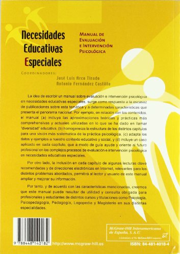 Necesidades educativas especiales:manual de evaluacion e intervencion ps icologica - 9788448140182 (SIN COLECCION)