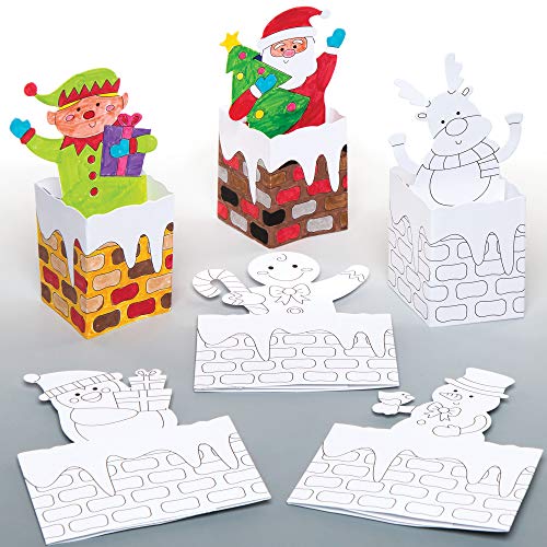 Baker Ross AR850 Tarjetas 3D de chimeneas navideñas para Colorear (Pack 6), Ideales Manualidades y Decoraciones Infantiles