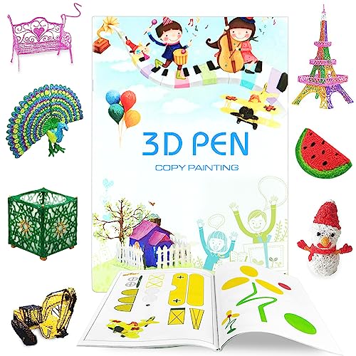 QLOUNI Plantillas Bolígrafo 3D, 40 Patrones de Dibujos Animados Papeles de Dibujo de Graffit, Plantillas de Lápiz 3D para DIY, Regalo para Niños