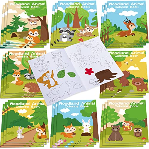 24 Libros de Colorear para Niños de Animales de Granja Set de Mini Libros de Dibujo de Arte DIY a Granel para Tema de Vaca Oveja Sirena Granja Animal de Bosque (Animal del Bosque)